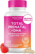Pink Stork Total Prenatal - Vitaminas Prenatales con DHA Vegano, Folato Metilado y Hierro, 60 Cápsulas