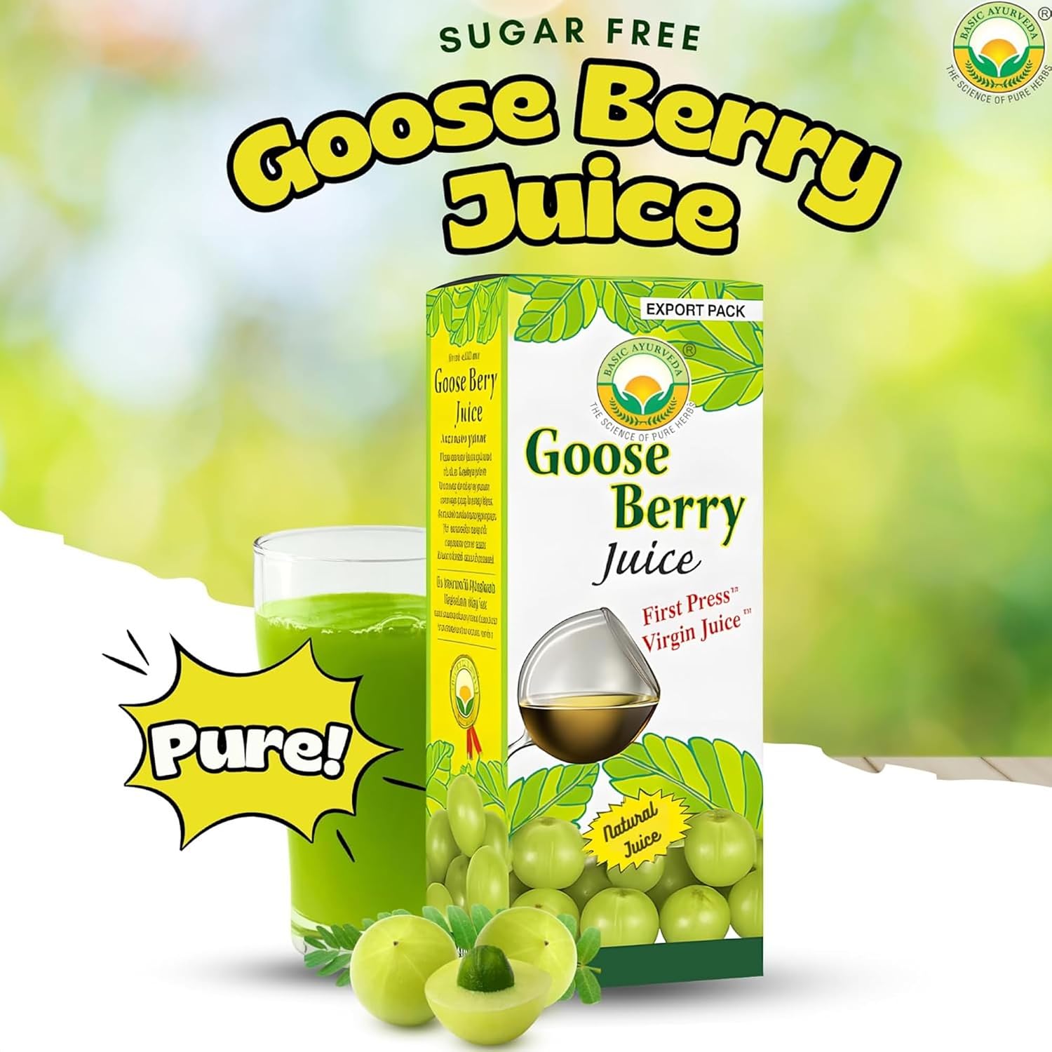 Basic Ayurveda Amla (Indian Gooseberry) Juice | 480 ml | Rich in Natural Vitamin C for Immunity, Skin & Hair | Ayurvedic Detox | No Added Sugar