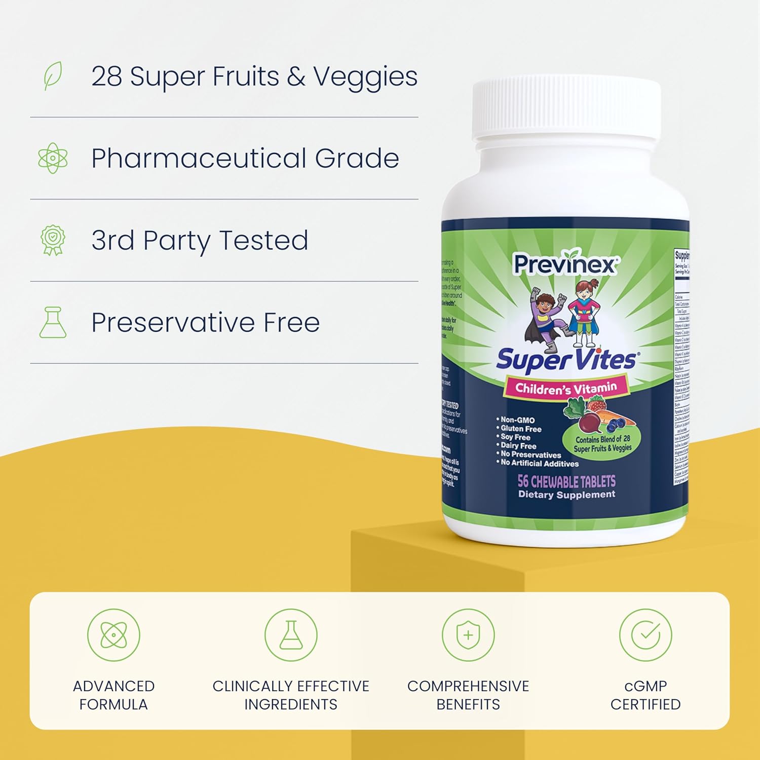 Previnex Super Vites® Multivitamínico Infantil - 28 Superfrutas y Verduras Ecológicas, Comprimidos Masticables