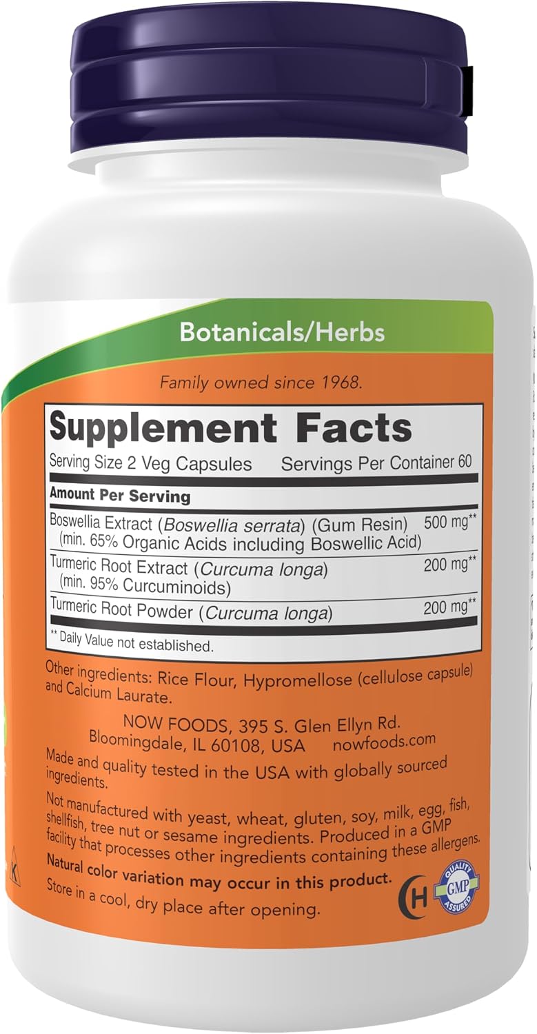NOW Foods Extracto de Boswellia 250 mg con Cúrcuma, 120 Cápsulas Vegetales