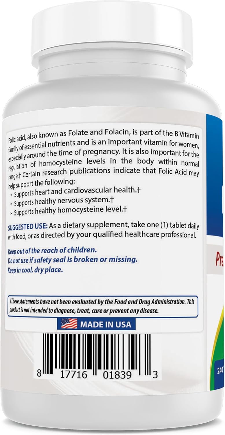 Best Naturals Ácido Fólico 1000 mcg (Vitamina B9), 240 Comprimidos
