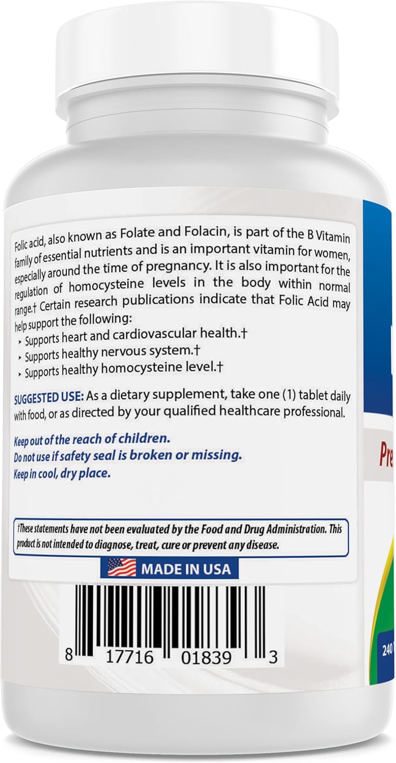 Best Naturals Ácido Fólico 1000 mcg (Vitamina B9) - 240 Comprimidos (Paquete de 3)
