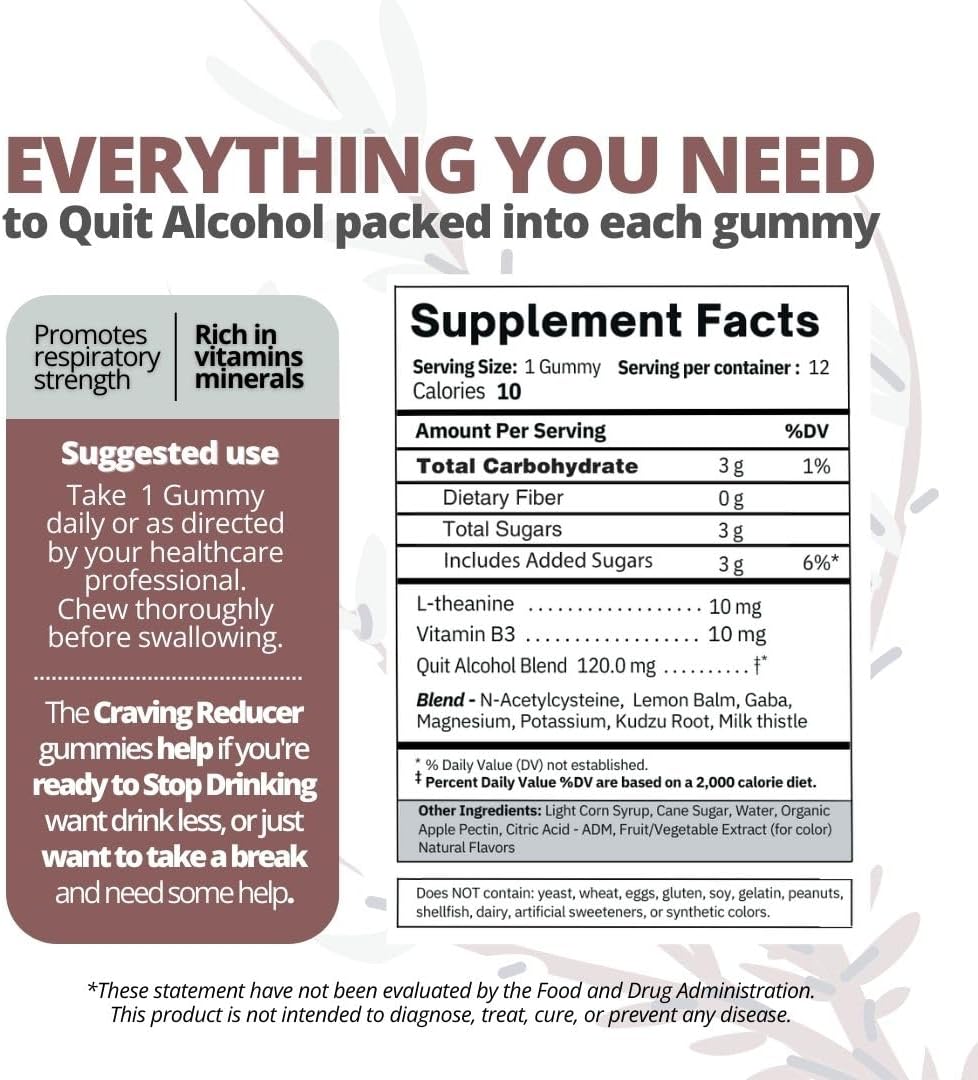 Drop The Craving Gominolas para Dejar el Alcohol - Apoyo contra Antojos y Efecto Calmante - 60 Gominolas