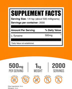 L-Tirosina en Polvo - L-Tyrosine Powder 500mg por Ración, 1 kg (2.2 lbs) - BulkSupplements.com