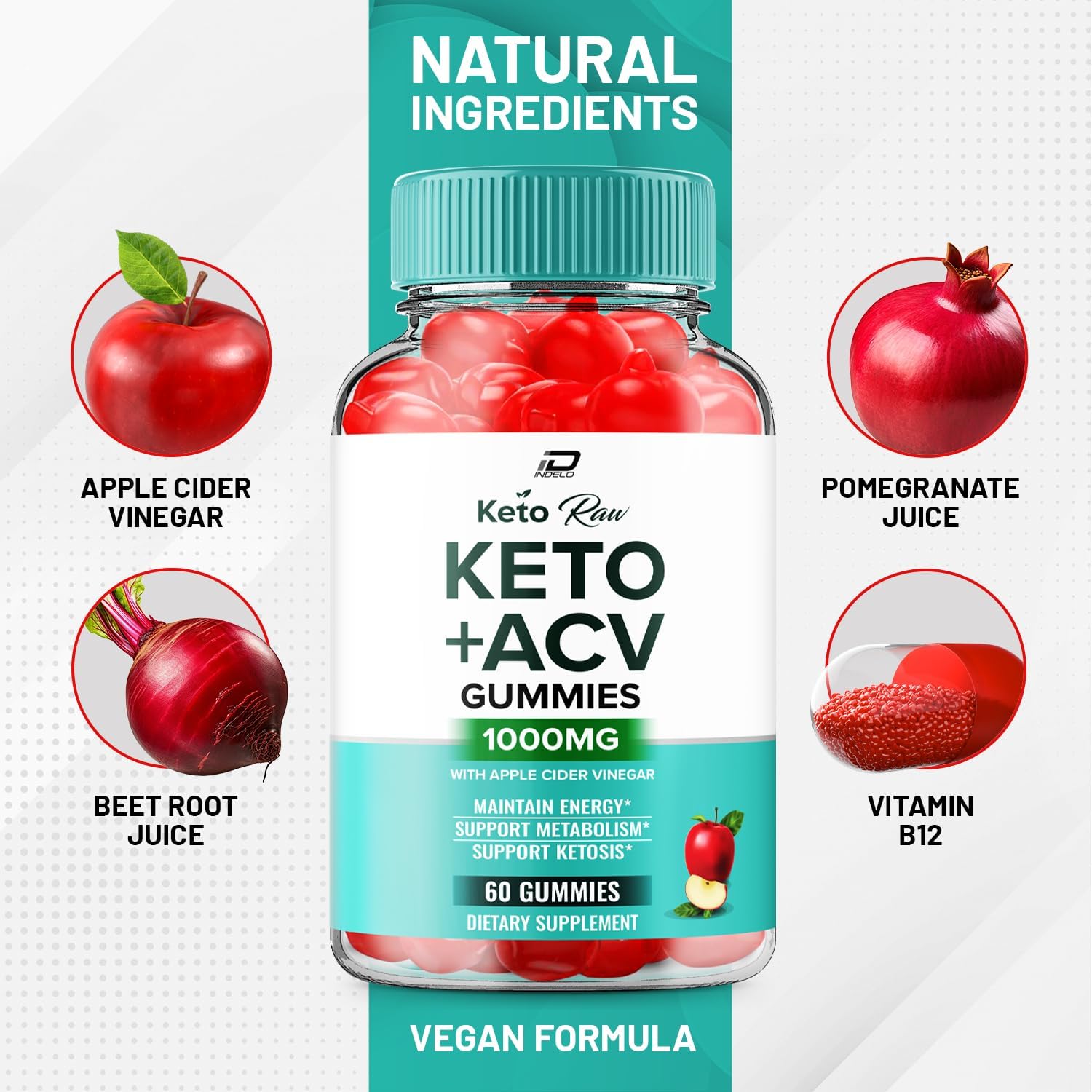 Keto Raw ACV Gummies – Vinagre de Manzana 1000mg con Vitamina B12 (2 Paquetes, 120 Gominolas)