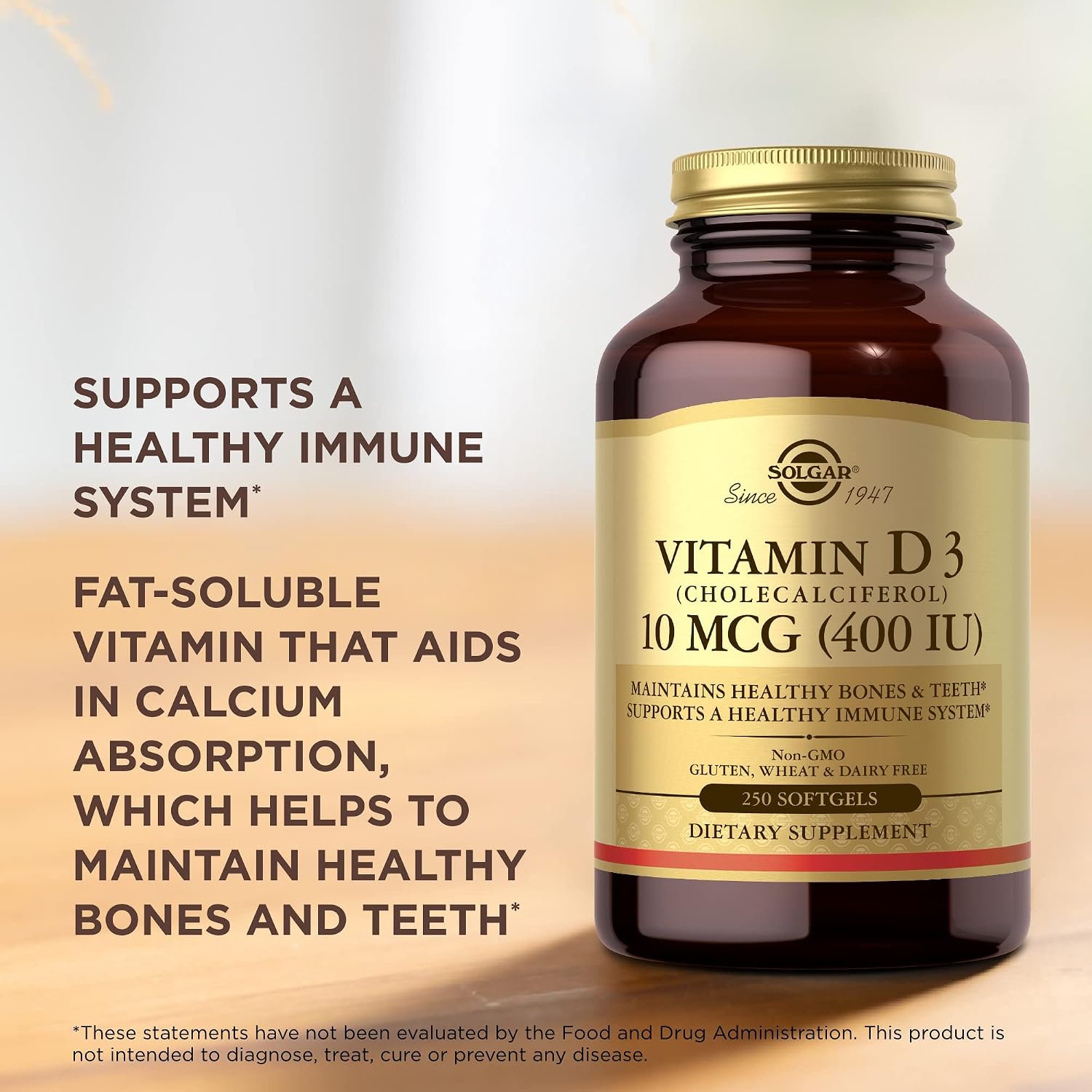 Solgar Vitamina D3 (Colecalciferol) 10 mcg (400 UI), 250 softgels