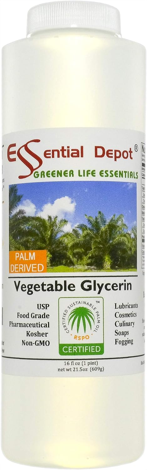 Glicerina Vegetal - 1 Pinta (473 ml) - VG de Palma Sostenible RSPO - No GMO - Kosher - Halal - Grado Farmacéutico USP - Envase HDPE con Sello de Seguridad