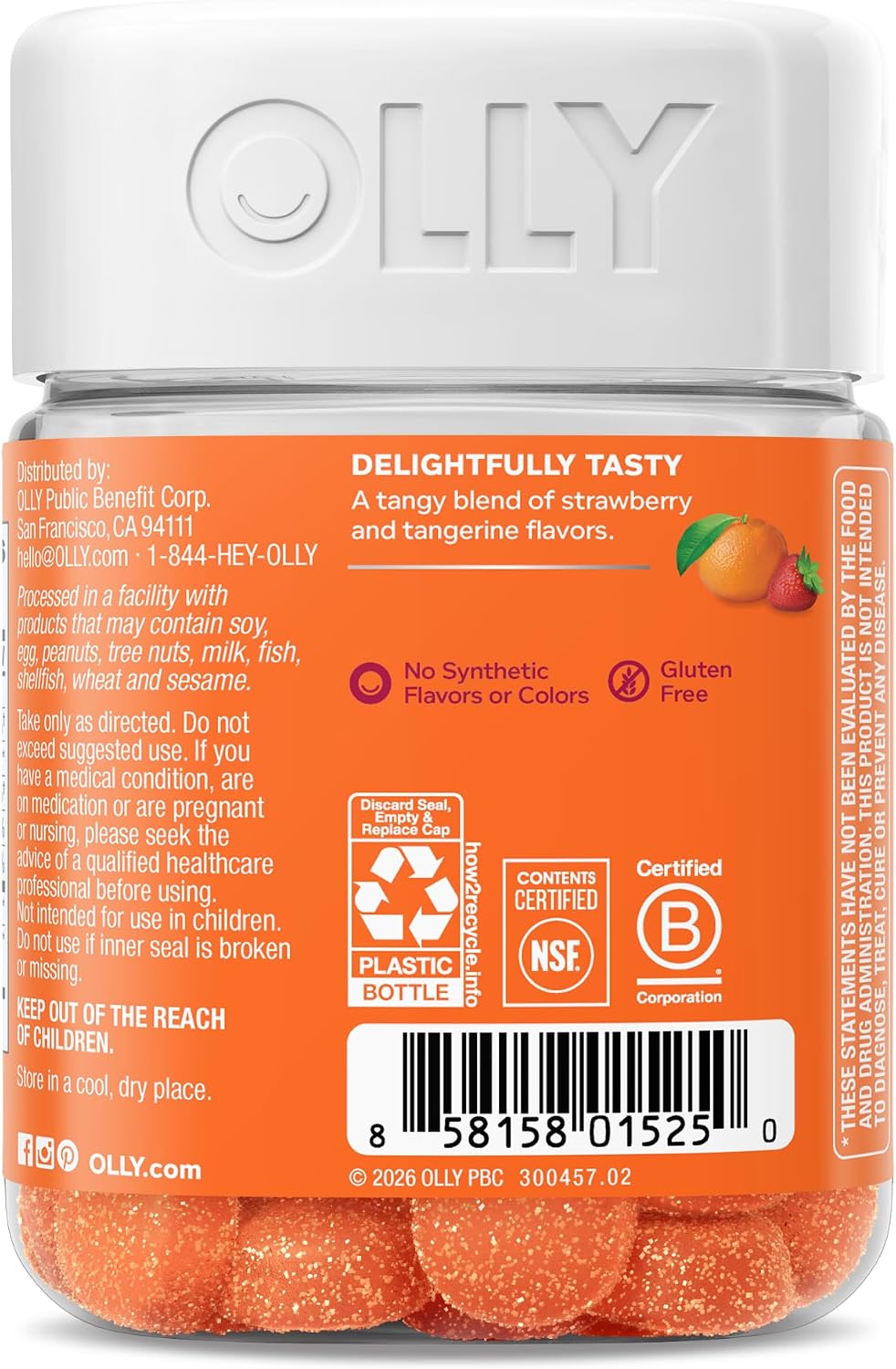 OLLY Laser Focus Gummy - Gominolas para la Concentración con Ginseng, Alfa GPC y Vitaminas B - Sabor Bayas y Mandarina - 36 Gominolas