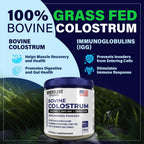 Bovine Colostrum Powder Supplement (3000mg + 40% IgG + No Fillers) - Unflavored - Grass Fed - 60 Servings