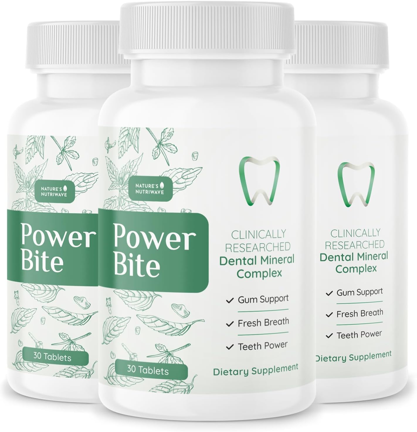 PowerBite – Calcio, Xilitol, Mirra y Clavo – 30 Comprimidos Masticables, Suministro para 3 Meses