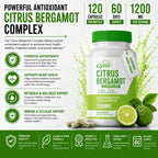 Citrus Bergamot 1200 mg – Apoyo Cardiovascular y Antioxidante | 120 Cápsulas (60 Días) | No Transgénico