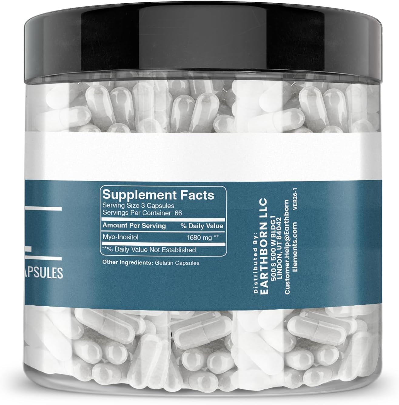Earthborn Elements Inositol 200 Cápsulas, Puro y sin Diluir, Sin Aditivos