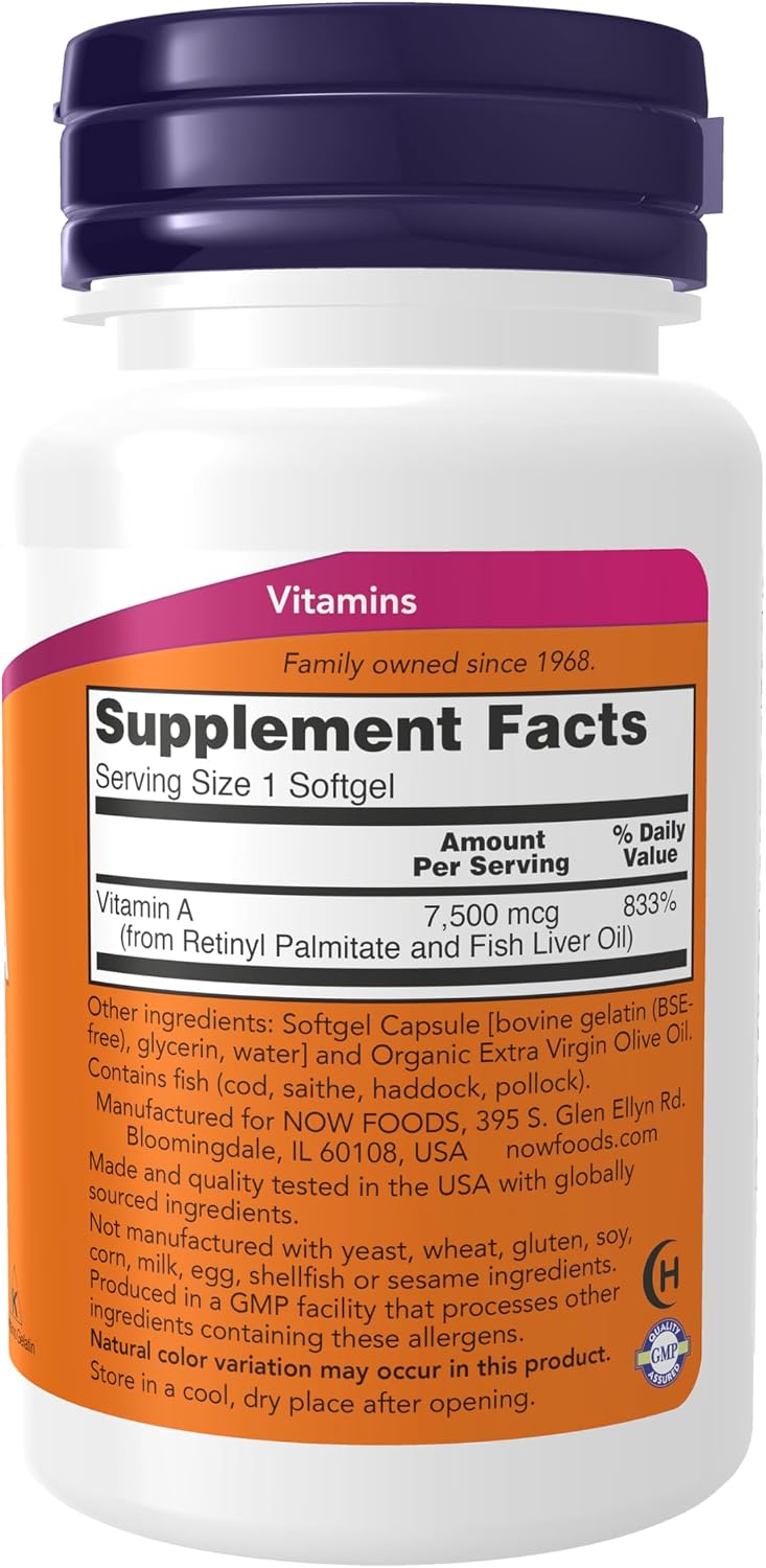NOW Foods Vitamina A 25000 UI, 100 Cápsulas (Paquete de 2)