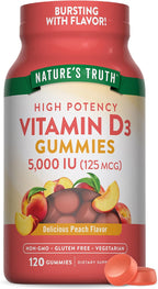 Nature's Truth Vitamina D3 Gummies 5000 IU - 120 Gomitas Sabor Melocotón Natural