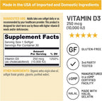 NatureWise Vitamina D3 10,000IU (250 mcg) - Alta Potencia para el Sistema Inmunitario y Función Muscular - No-GMO, Sin Gluten, en Aceite de Oliva Virgen Extra Ecológico (Mini Softgels, 30 Cápsulas)