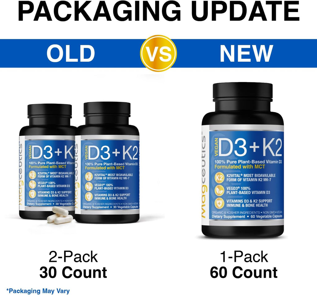 Magceutics Vitamin D3 K2 with MCT, 5000 IU Vegan D3 & 100 mcg MK7 K2, 60 Cápsulas