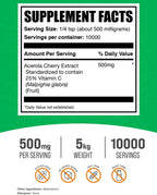 BulkSupplements Extracto de Acerola en Polvo - Vitamina C Natural, 500mg por Ración, 1kg (Paquete de 5)