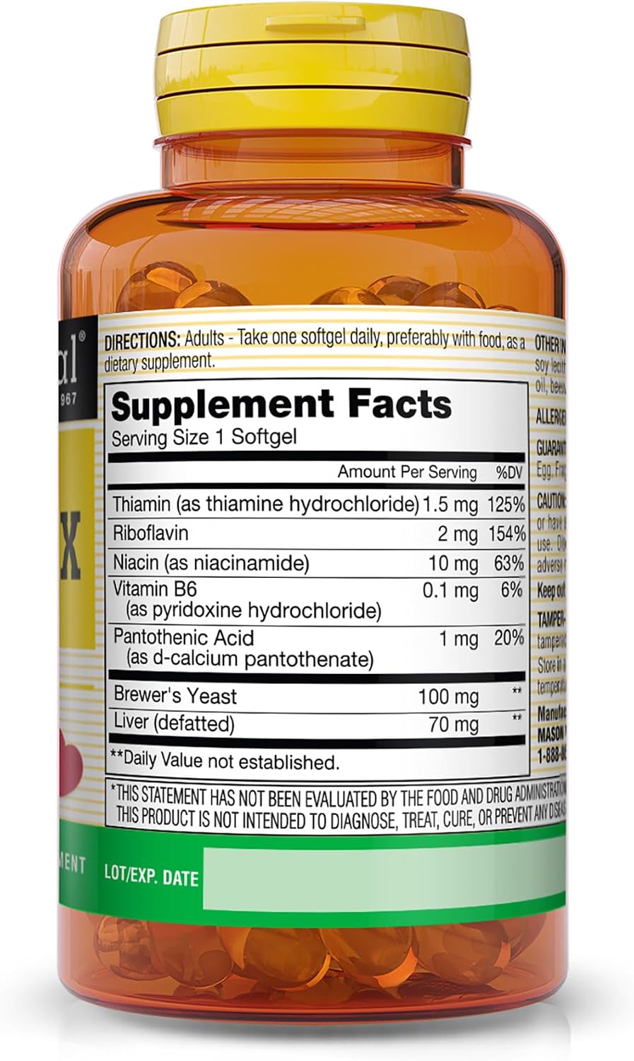 MASON NATURAL B Complex – Vitamins B1, B2, B6, B12, & Folic Acid