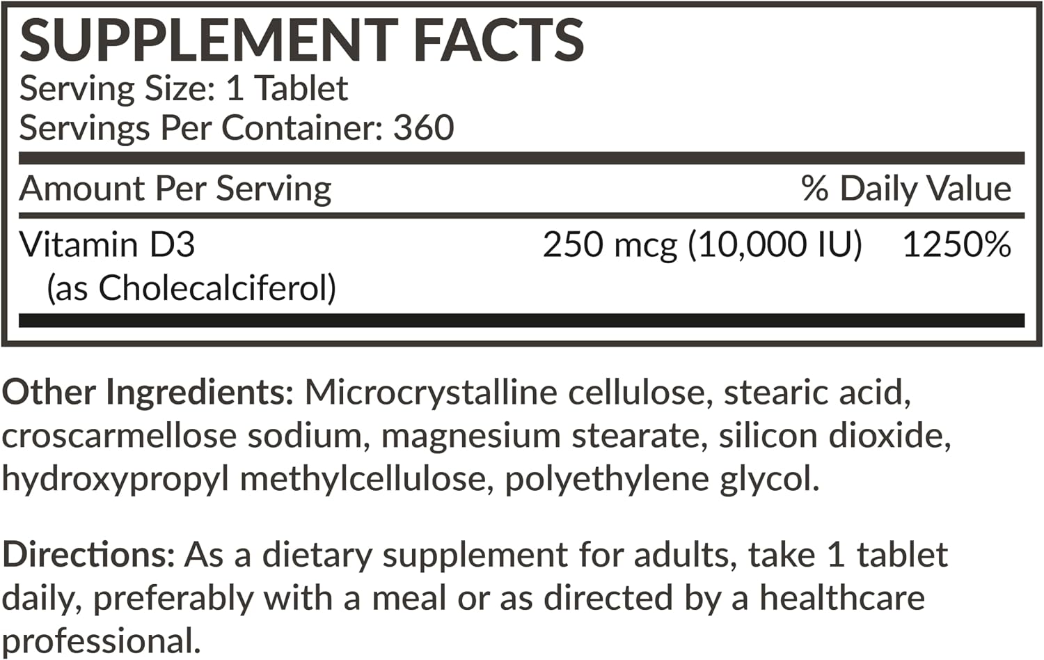 Futurebiotics Vitamina D3 10.000 IU (250 mcg) – 360 Comprimidos para Músculos y Sistema Inmunitario
