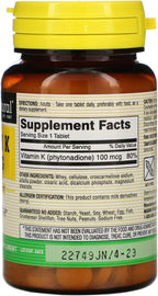 Vitamina K 100 mcg – 100 Comprimidos – Mason Natural