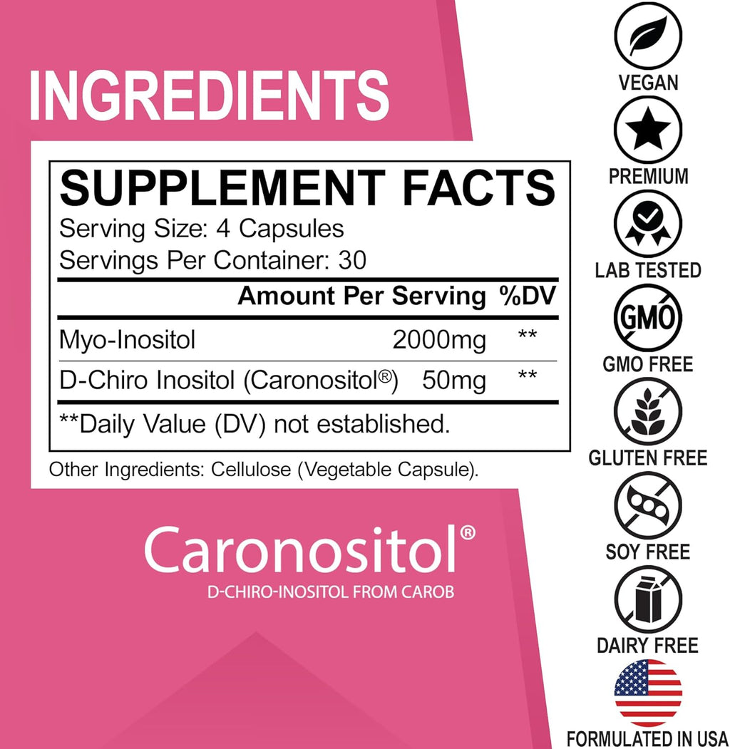 Myo-Inositol y D-Chiro Inositol 40:1 - Suplemento para Mujeres - 2050mg por dosis - 120 Cápsulas