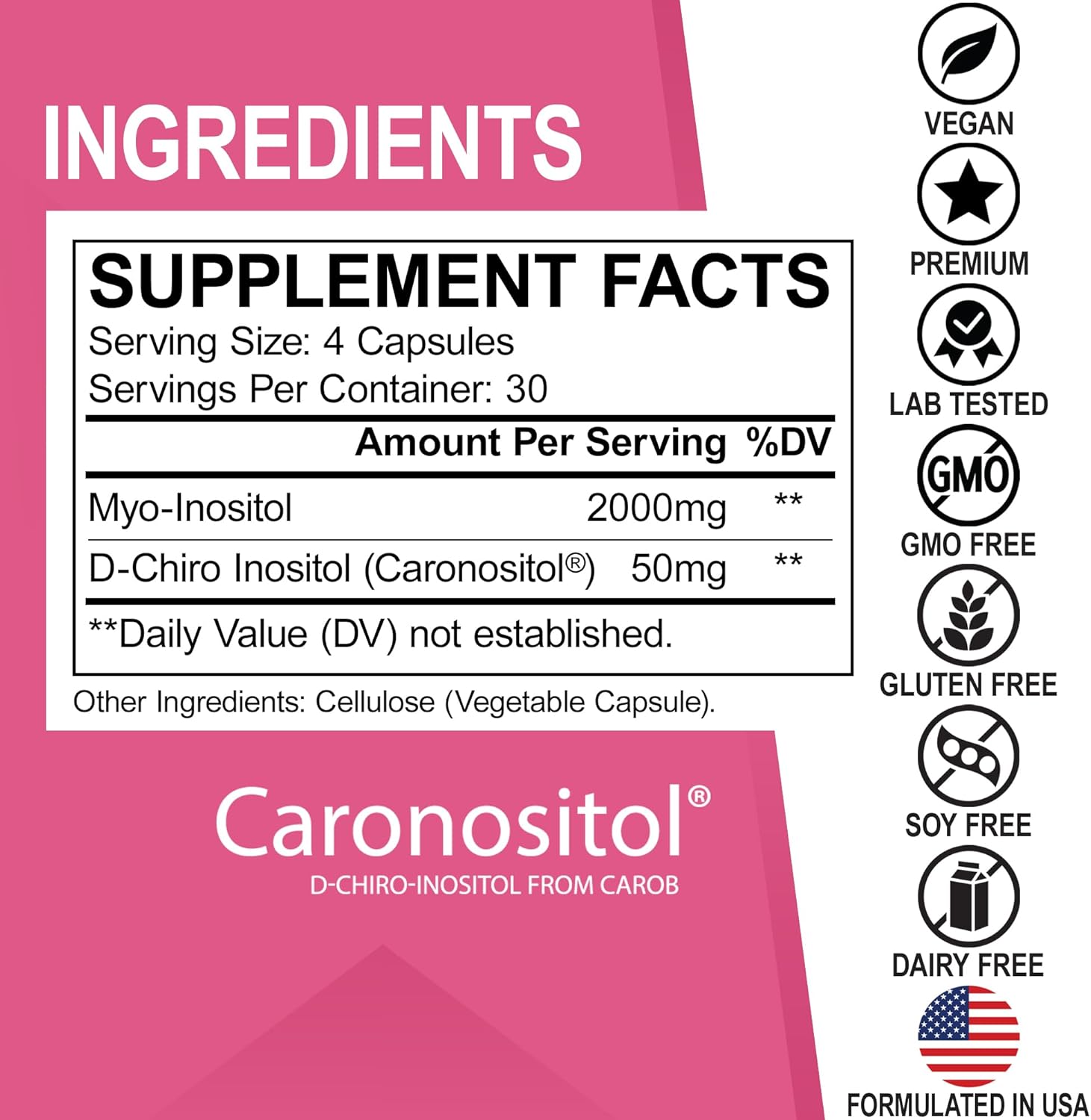 Myo-Inositol y D-Chiro Inositol 40:1 - Suplemento para Mujeres - 2050mg por dosis - 120 Cápsulas