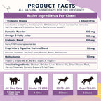 ZEBORA Probióticos para Perros, para la Salud Digestiva, con Calabaza, Enzimas Digestivas, Omega-3, Apoya la Salud Intestinal e Inmune, 120 Masticables Liofilizados