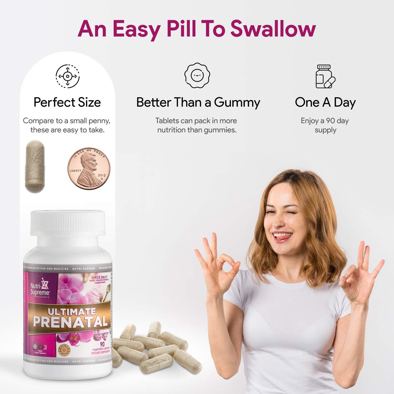 Nutri Supreme Ultimate Prenatal Vitamins, 90 Cápsulas Vegetales - 1.000 mcg de Folato, Multivitamínico de Una Toma Diaria