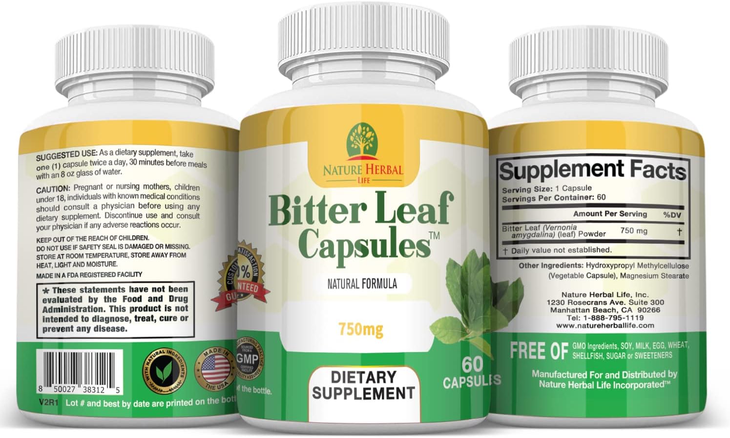 Cápsulas de Hoja Amarga 750 mg, 60 Cápsulas - Nature Herbal Life