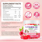 Gominolas de Vitamina B2 (Riboflavina) 400mg con Magnesio - 90 unidades - Vegano, Sin Azúcar - Sabor Frambuesa