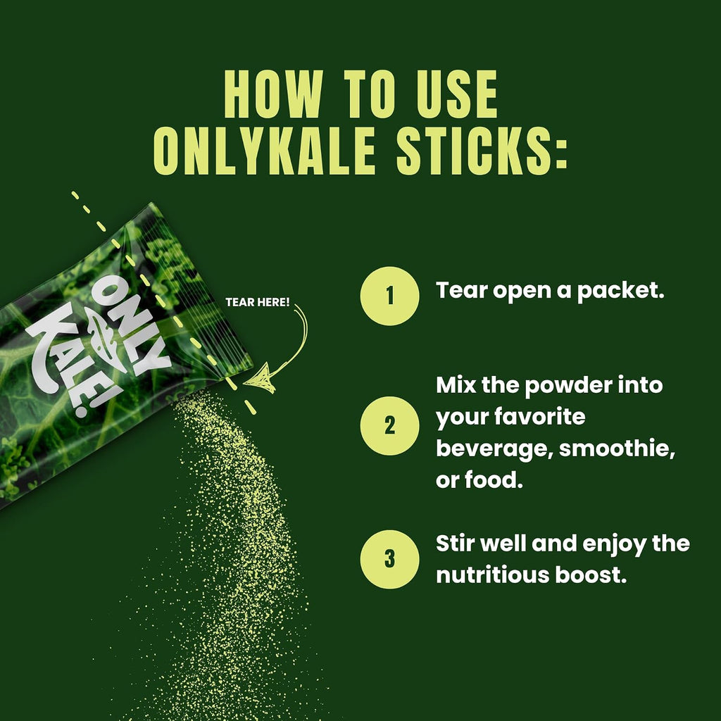 OnlyKale Kale en Polvo Ecológico - Superalimento Verde - 15 Sticks (1 Mes)