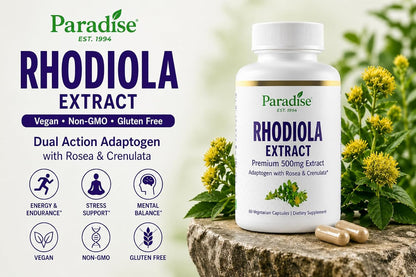 Paradise Herbs Rhodiola Extract 500mg, 60 Cápsulas Vegetales – Image 3