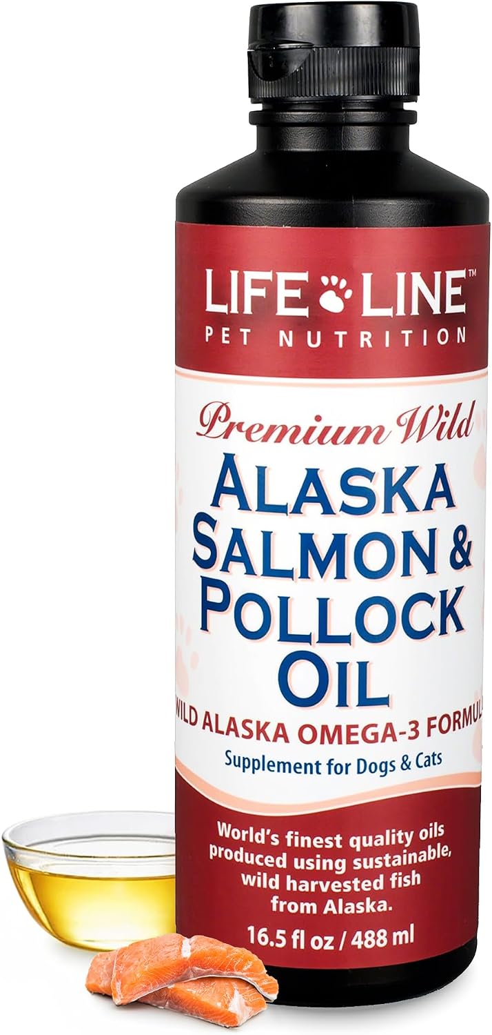 Life Line Pet Nutrition Aceite de Salmón y Abadejo Salvaje de Alaska - Suplemento Omega 3 para Perros y Gatos en Todas las Etapas de Vida, 488 ml