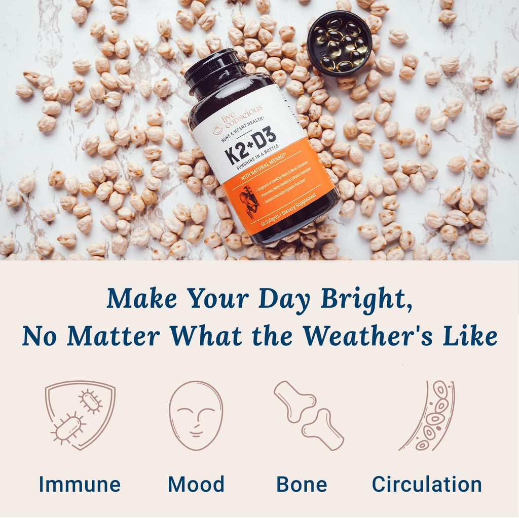 Live Conscious Vitamina K2 MK7 con D3 5000 UI - Pack de 2