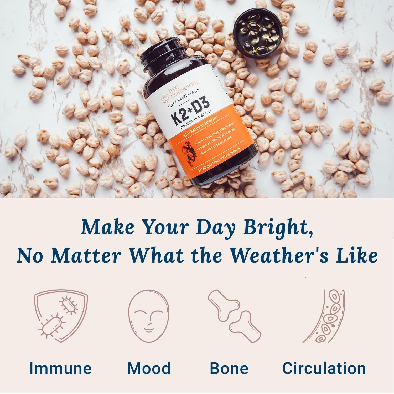 Live Conscious Vitamina K2 MK7 con D3 5000 UI - Pack de 2