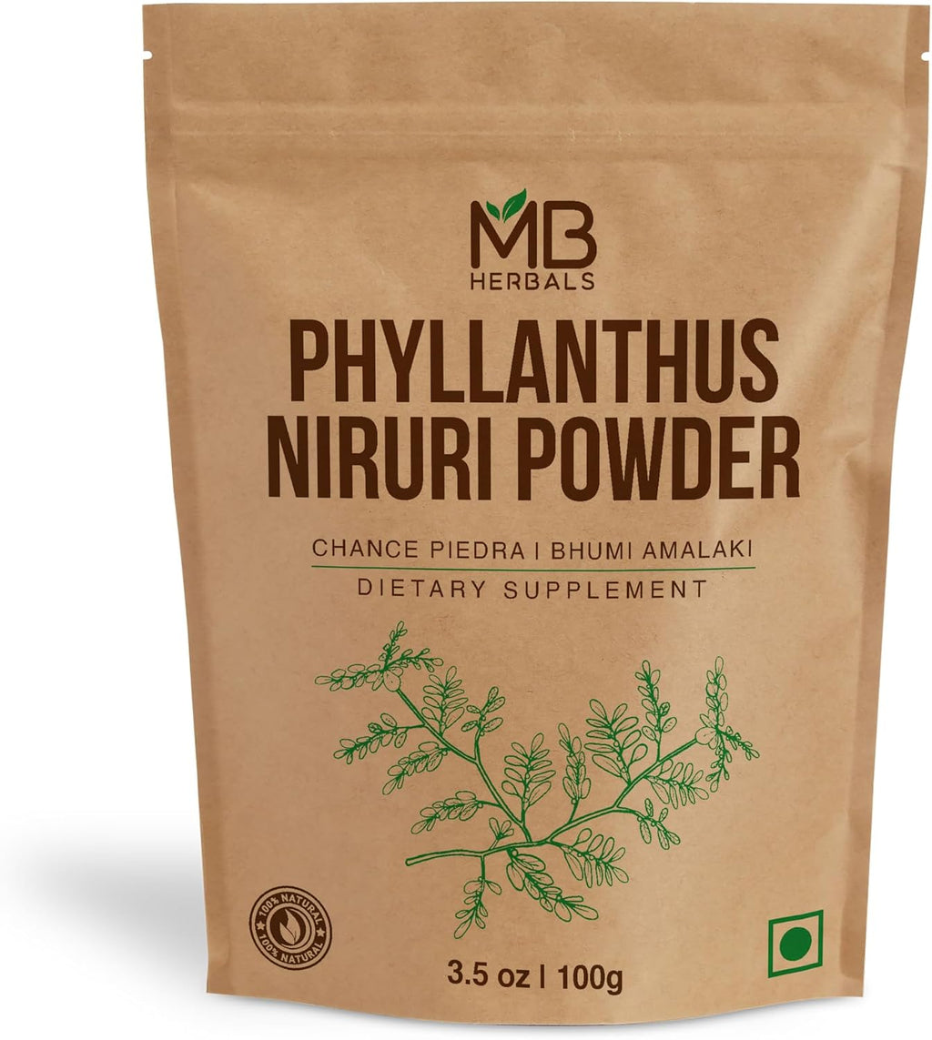 MB Herbals Wildcrafted Phyllanthus Niruri Powder 3.5 oz / 100 Grams | Chanca Piedra | Bhumi-Amla | Gluten Free | No Preservatives