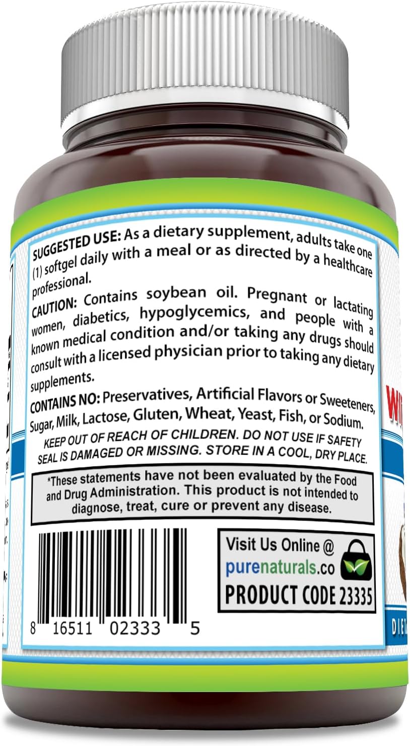 Pure Naturals Biotin 10000 mcg con Aceite de Coco Virgen Extra - 120 Cápsulas Blandas