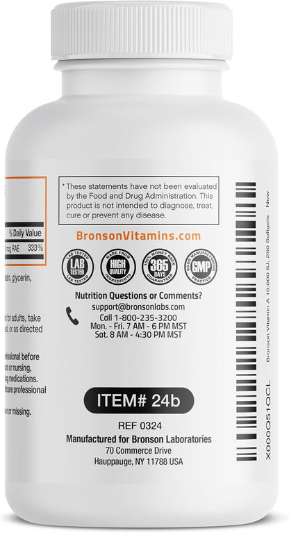 Bronson Vitamina A 10.000 UI - 250 Cápsulas Blandas - Fórmula Premium No-GMO – Image 6