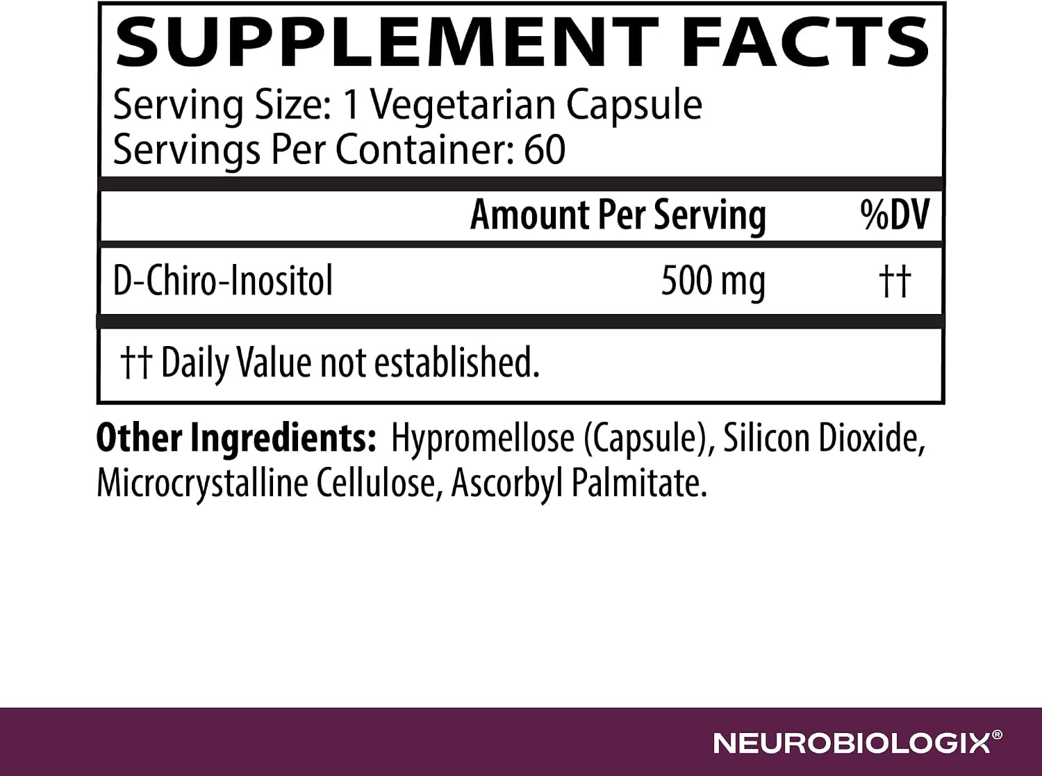 Neurobiologix D-Chiro Inositol 500 mg, 60 Cápsulas Vegetales