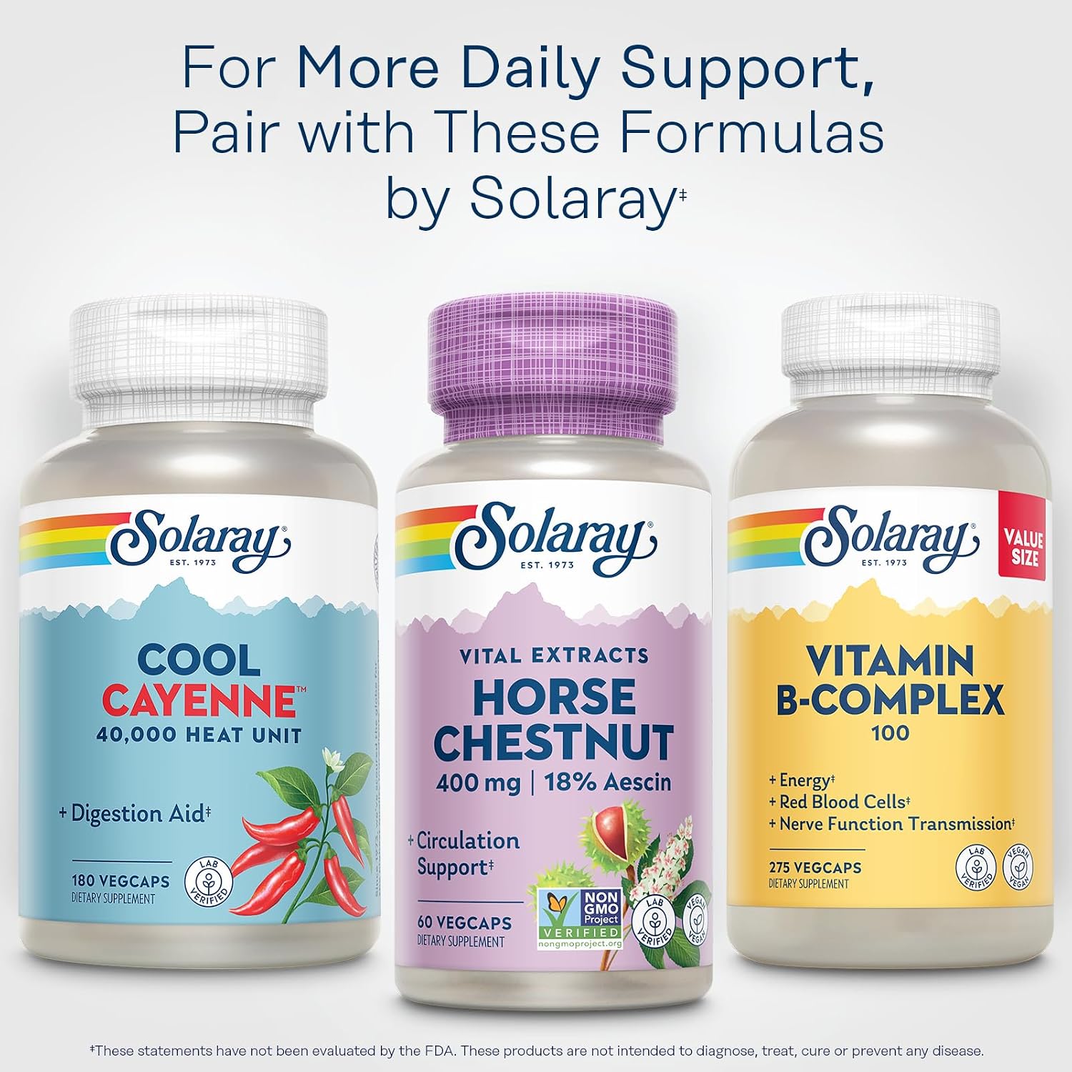 Solaray Extracto de Castaño de Indias 400 mg - Estandarizado a 72 mg de Aescina - Con Rusco - Vegano, No-GMO, 60 Cápsulas Veganas