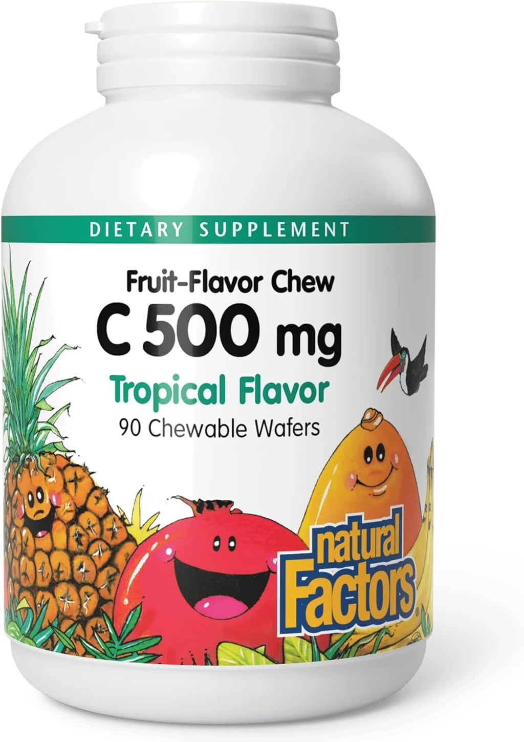 Natural Factors Vitamina C 500 mg - Suplemento para niños - Sabor tropical - 90 comprimidos masticables