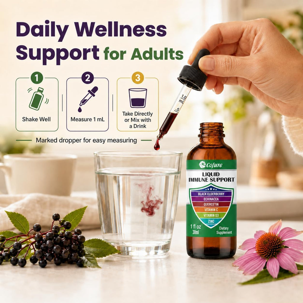 Cofure Zinc Quercetin Vitamina C D3 Líquido con Equinácea y Saúco Orgánicos - Gotas de Apoyo Inmunológico para Adultos - Vegano, Sin Gluten, No-GMO - 30 ml
