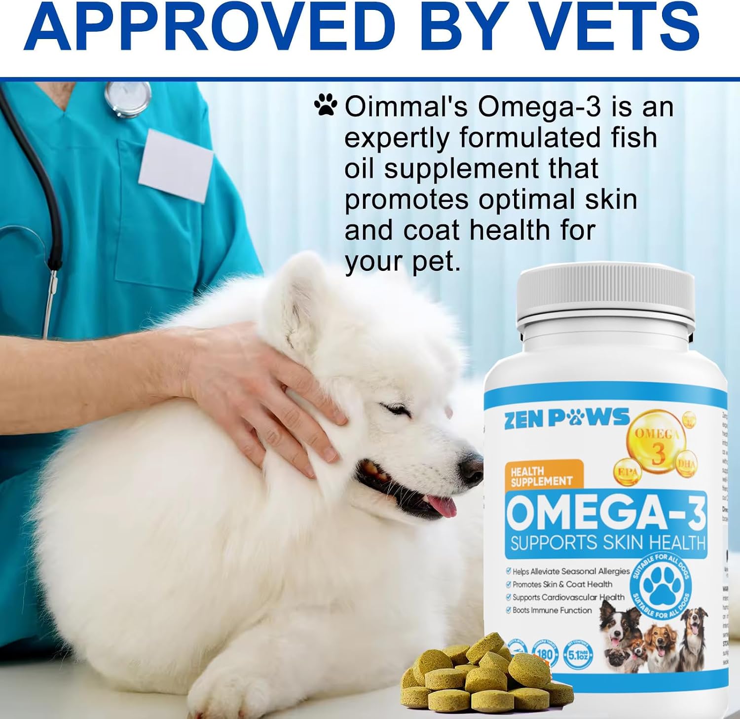 Zenpaws Omega 3 Fish Oil for Dogs - 180 Comprimidos - Sabor a Pato