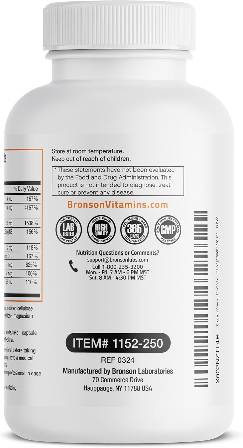 Bronson Complejo B con Vitamina C – 250 Cápsulas Vegetarianas