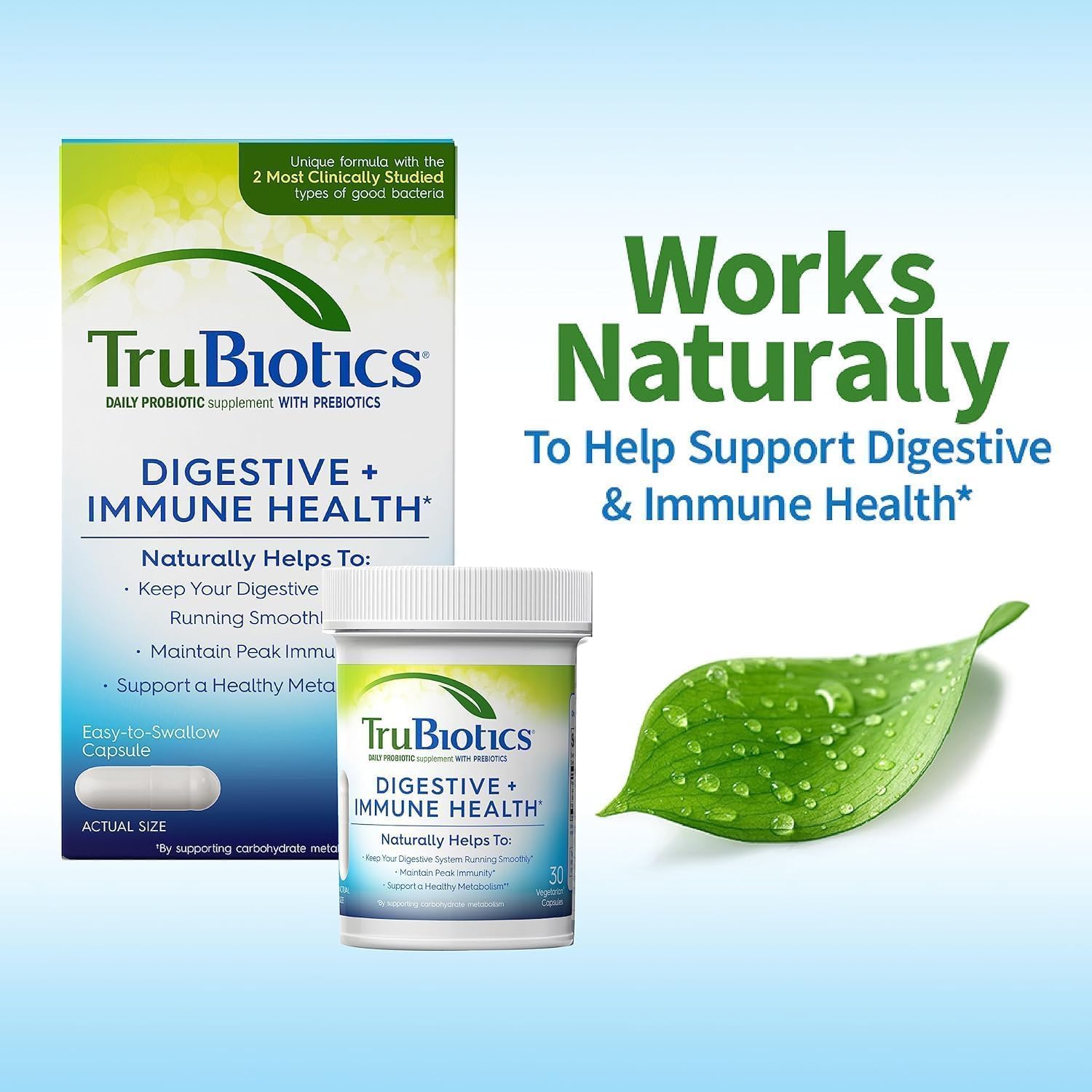 TruBiotics Daily Probiotic, 60 Capsules - Gluten-Free, Soy-Free, Digestive & Immune Support for Men & Women (2 Pack)