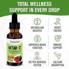 NaturalSlim Metab-12 Vitamina B12 Líquida con Vitamina D3 - Metilcobalamina 2500 mcg - Gotas Sublinguales Sabor Bayas 30 ml