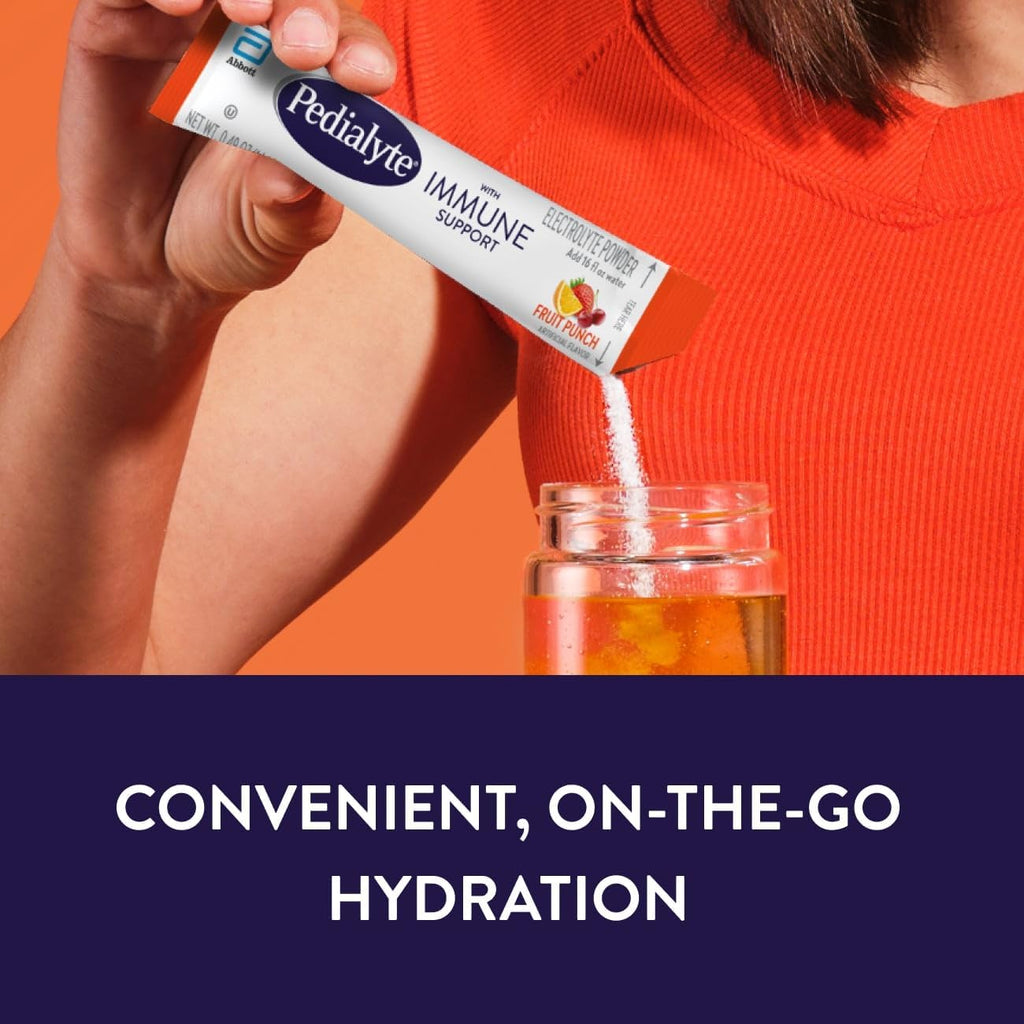 Pedialyte con Apoyo Inmunológico, Polvo de Electrolitos con Vitamina C y Zinc, Hidratación Avanzada, Sabor Punch de Frutas, 24 Sobres