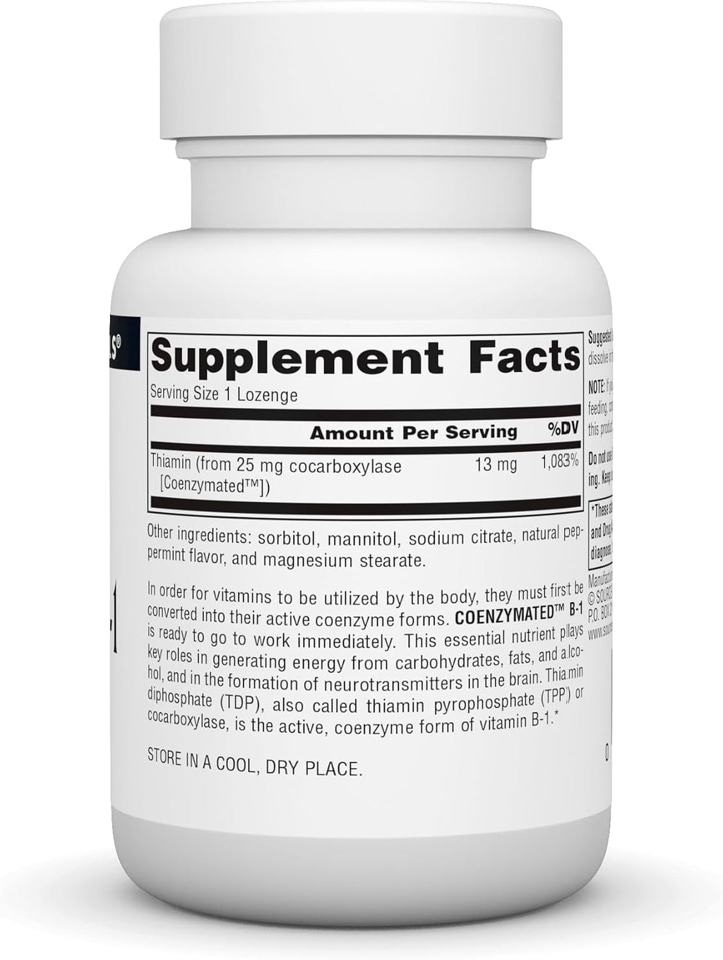 Source Naturals Tiamina B1 Coenzimada 25mg, 60 Comprimidos