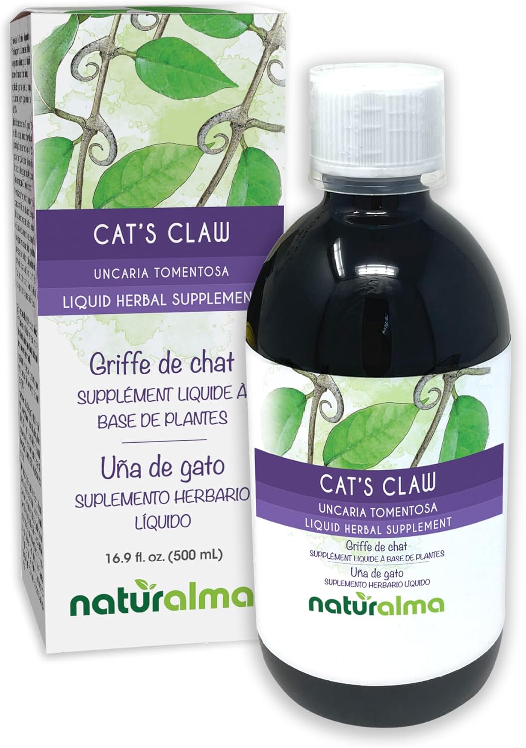 Naturalma Cat's Claw (Uncaria tomentosa) corteza Tintura sin alcohol - 200 ml Extracto líquido en gotas - Complemento herbal - Vegano