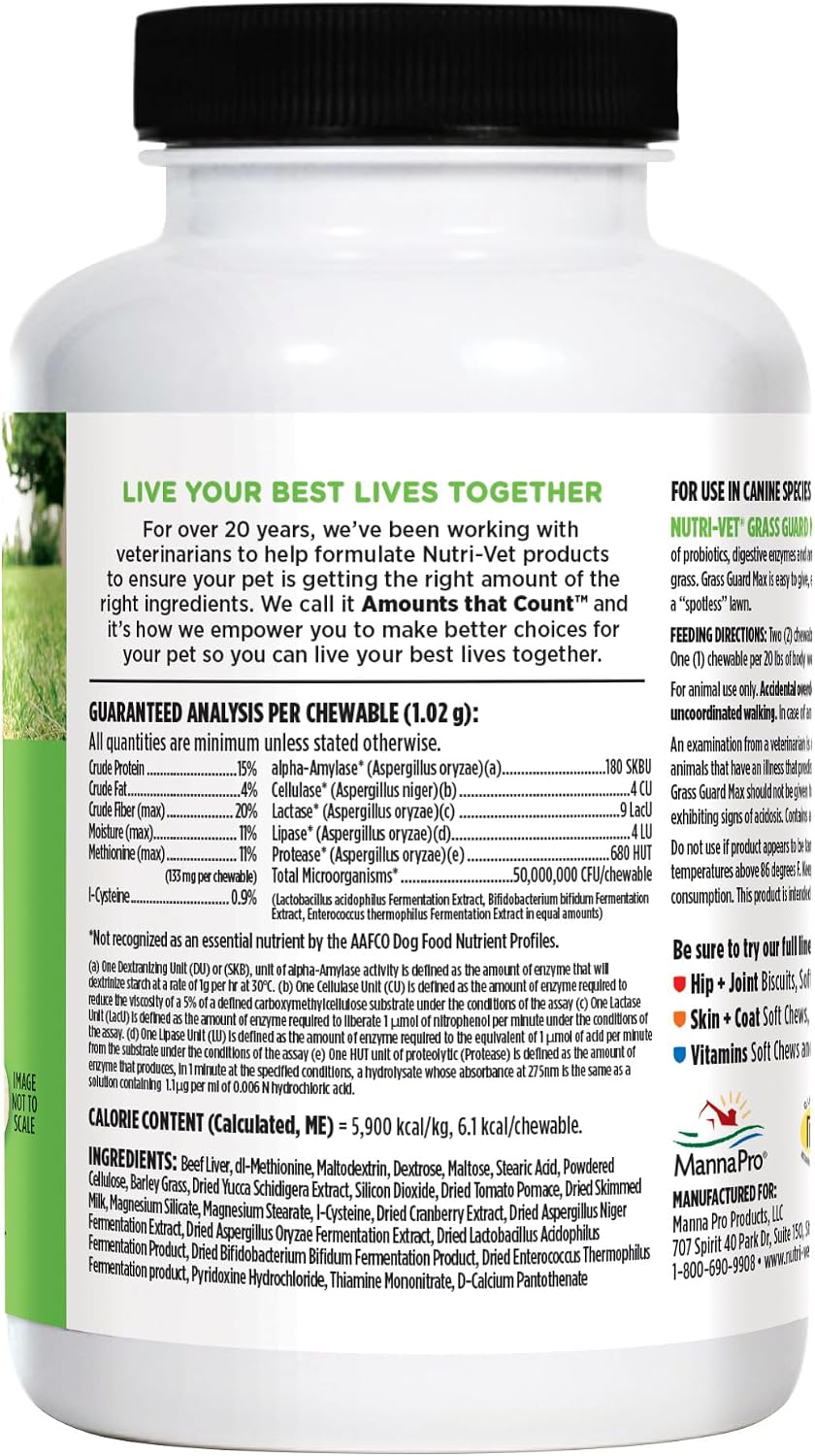 Nutri-Vet Grass Guard Masticables para Perros - Neutralizador de Orina y Apoyo Digestivo, 150 Comprimidos